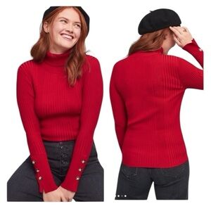 Moth by Anthropology Red Turtleneck Sweater Button Sleeves Size S